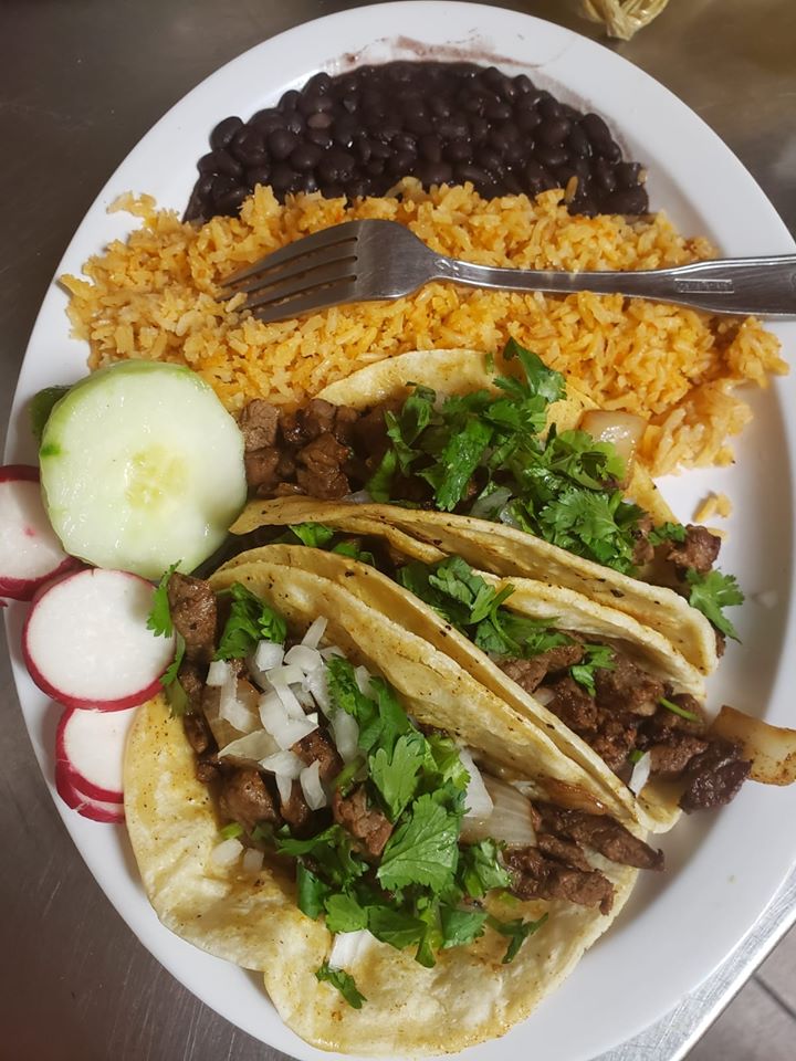 Order 3 Tacos with Arroz y Frijoles food online from Mexican Market Taqueria store, Albany on bringmethat.com