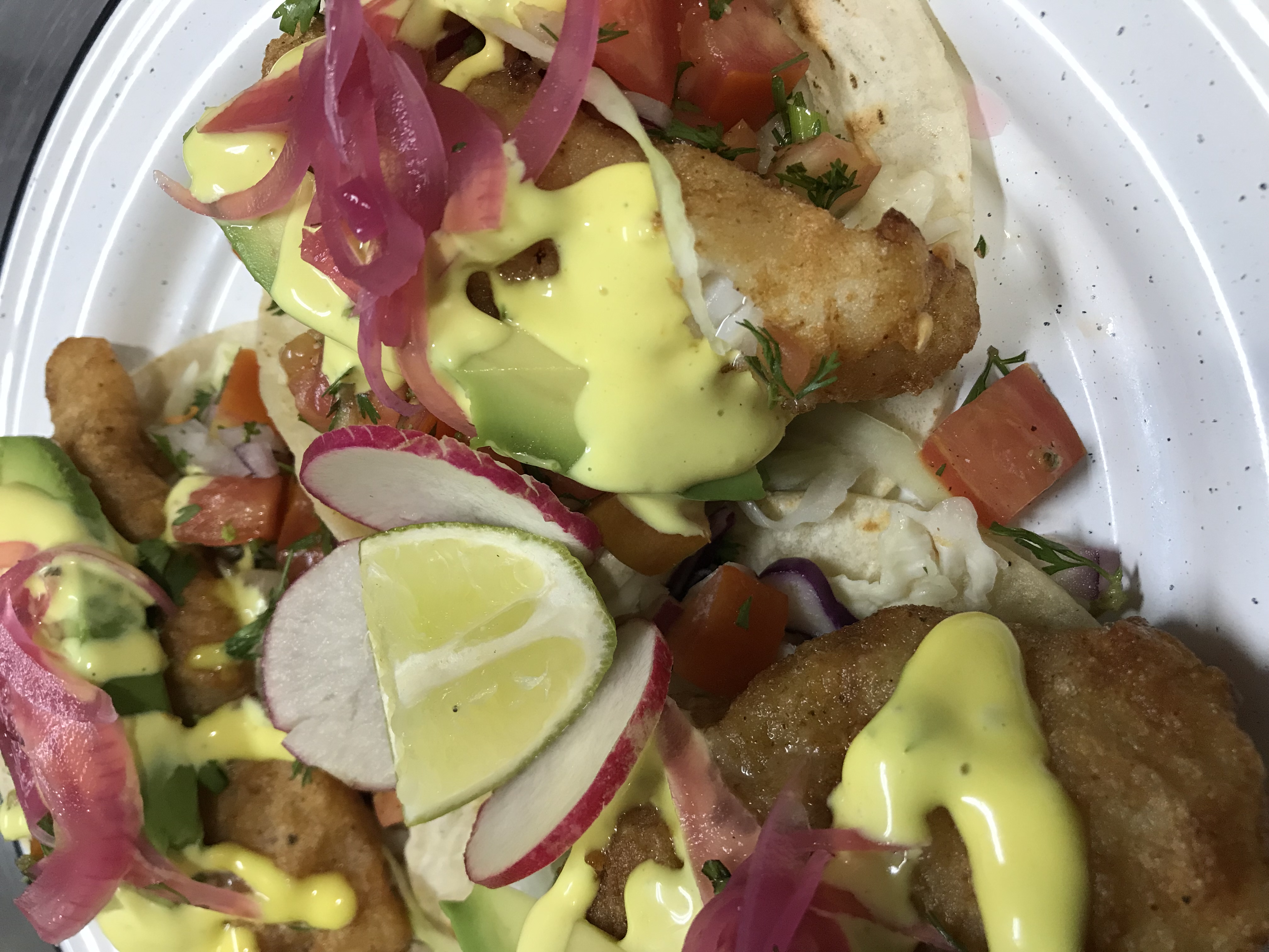 Order Pescado Baja Tacos (3) food online from El Paso Taqueria store, New York on bringmethat.com
