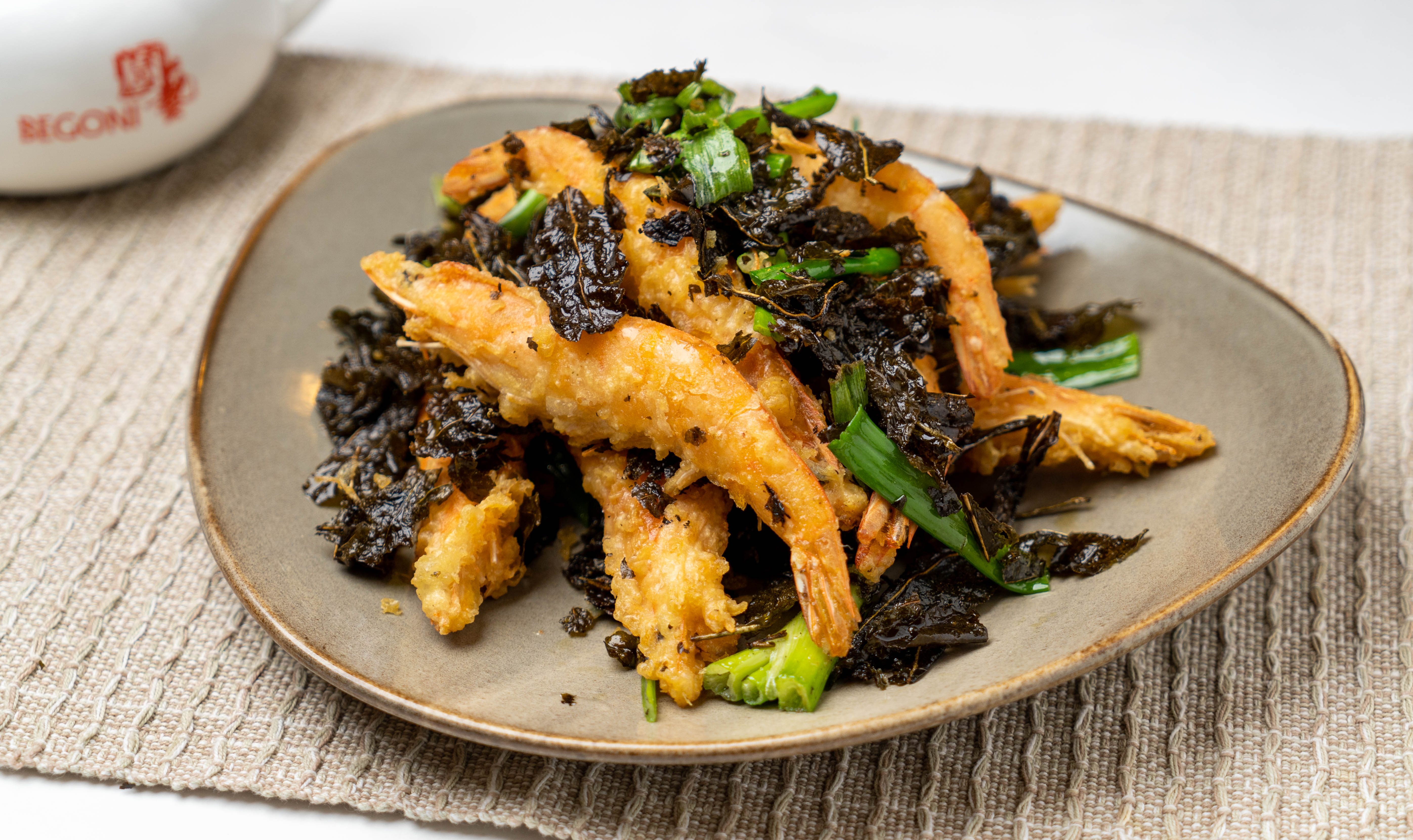 Order CR6. Prawns Infused with King Tea Leaves food online from Begoni Bistro store, San Francisco on bringmethat.com
