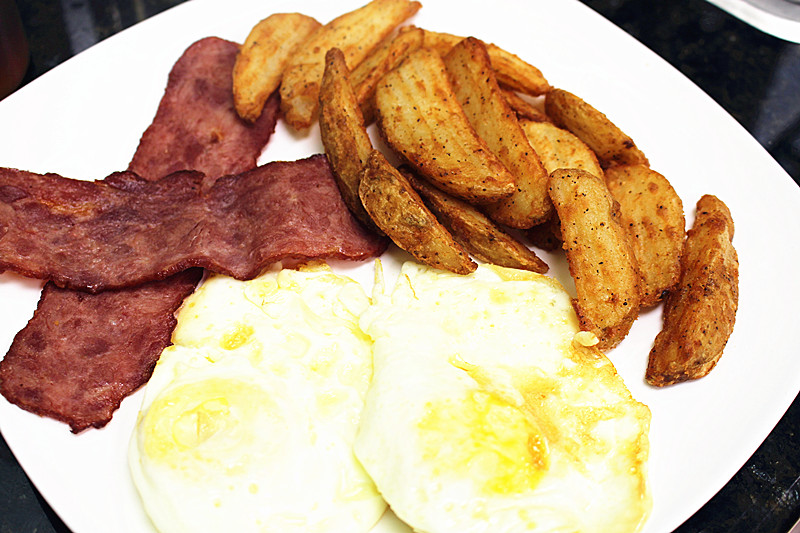 Order C. 2 Eggs, Bacon and Seasoned Fries food online from Sunshine Ice store, Weehawken on bringmethat.com