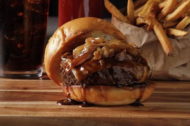 Order French Onion Burger food online from The Pizza Bar store, Clark on bringmethat.com