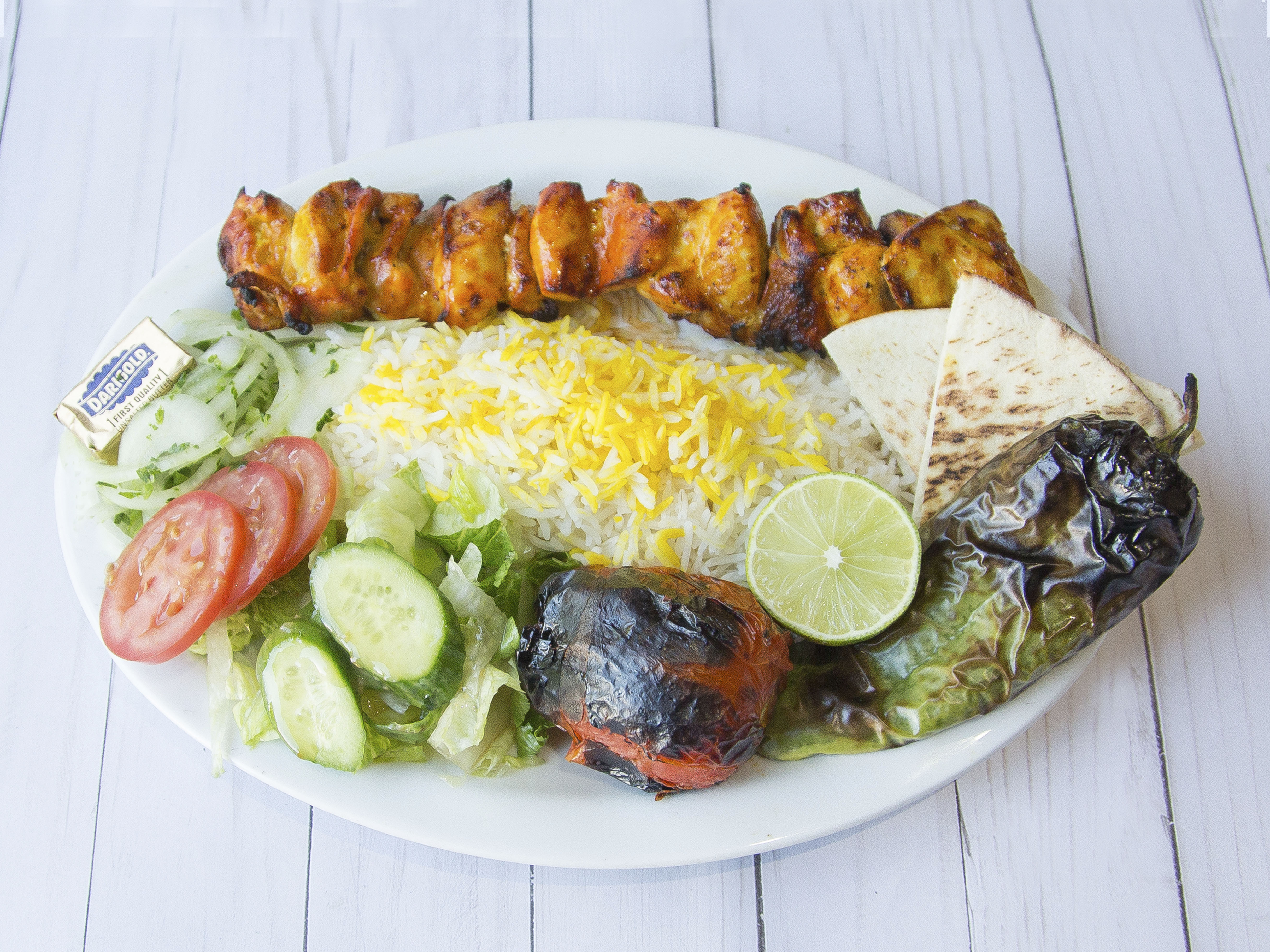Order 5. Chicken Shish Kabob food online from Why Not Kabob store, Glendale on bringmethat.com
