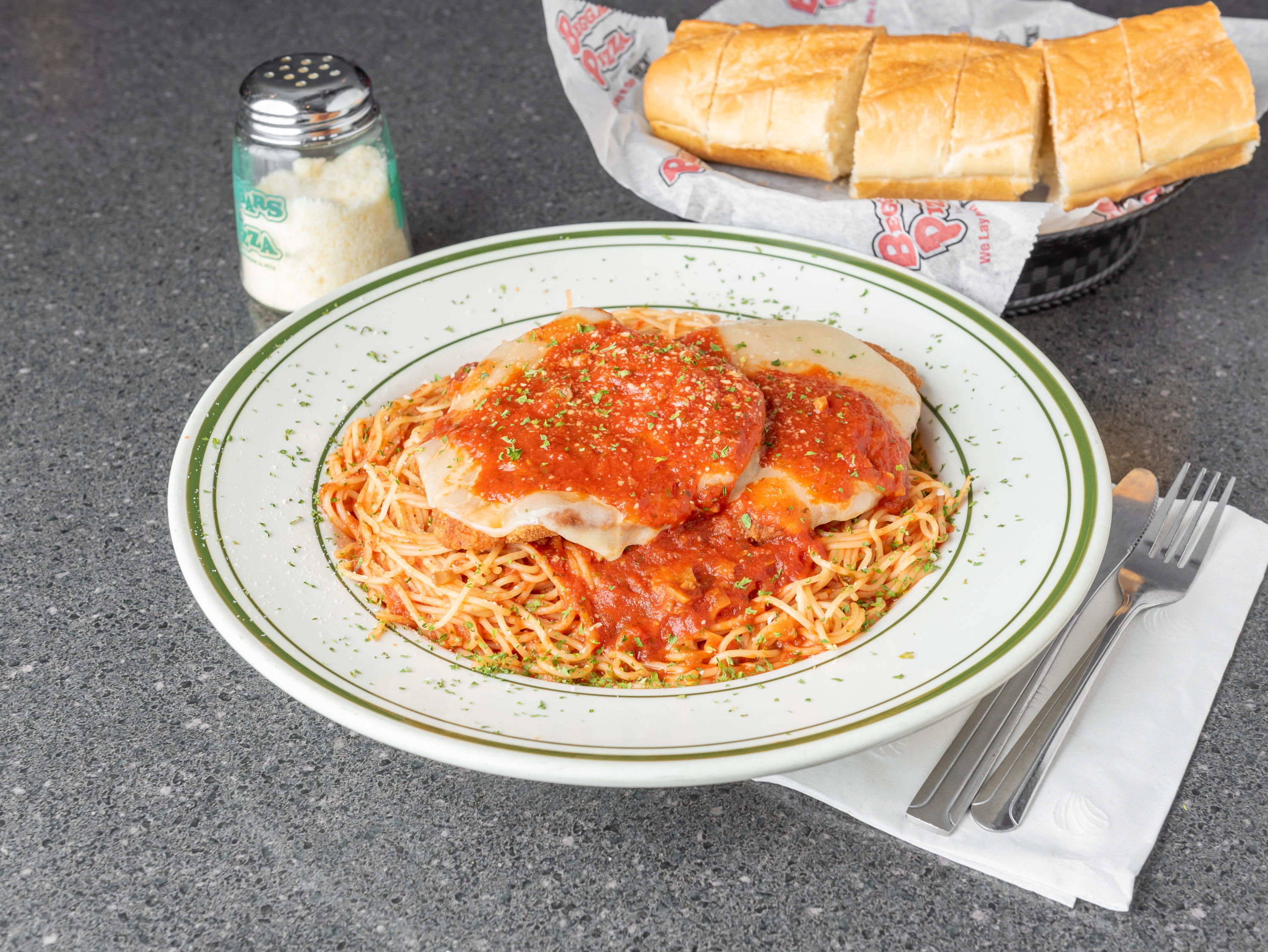 Order Chicken Parmigiana food online from Beggars Pizza store, Orland Park on bringmethat.com