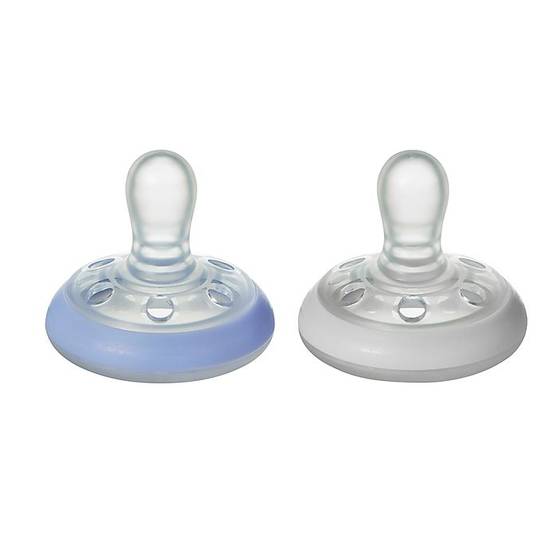 Order Tommee Tippee® 2-Pack 0-6M Breast-Like Pacifiers for Boys in Grey/Blue food online from Bed Bath & Beyond store, Lancaster on bringmethat.com