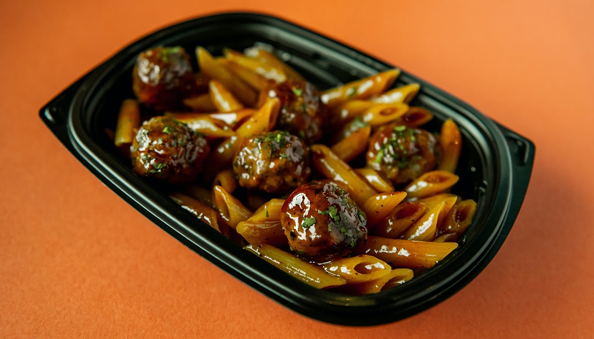 Order CLASSIC BBQ MEATBALL PENNE BOWL food online from The Meatball Corner store, Round Rock on bringmethat.com