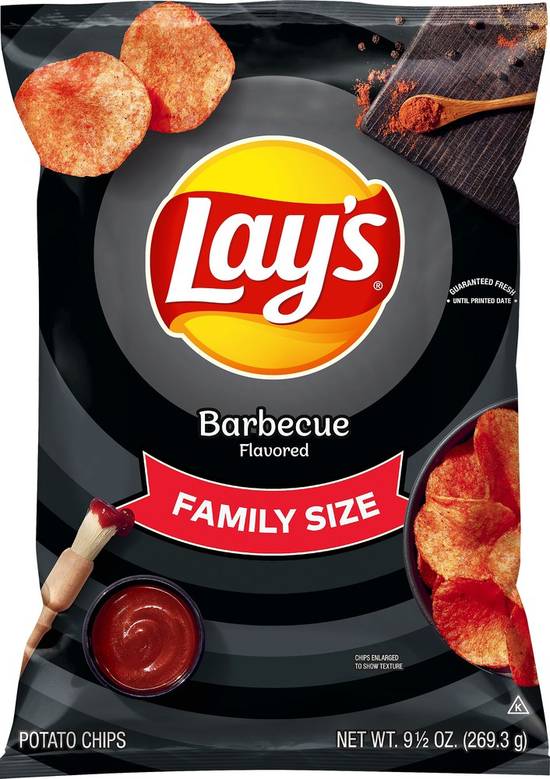 Order Lay's Potato Chips BBQ Family Size (9.5 oz) food online from Rite Aid store, Eugene on bringmethat.com