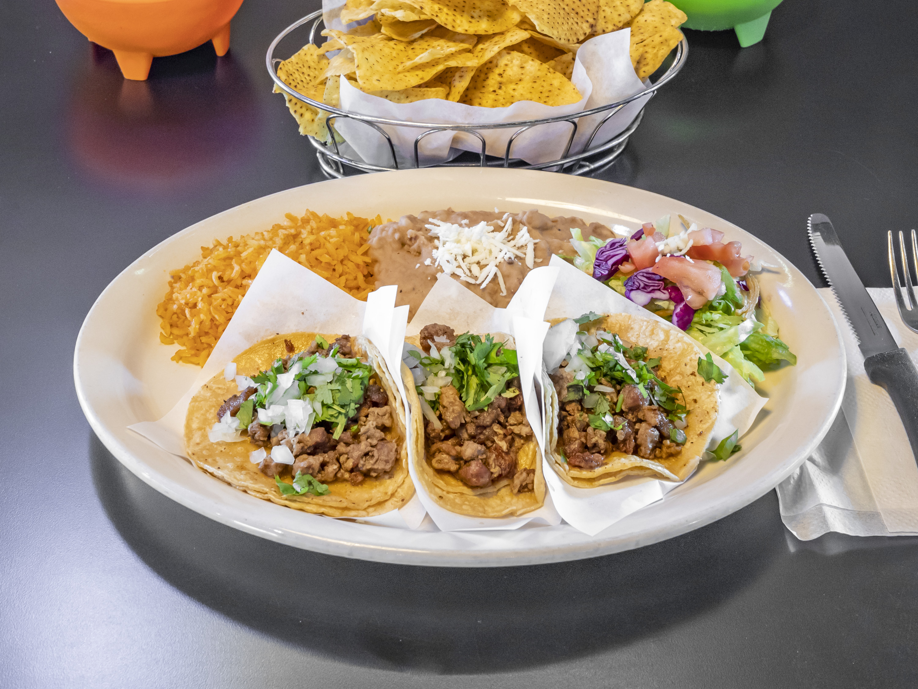 Order 3 Tacos dinner food online from Taqueria Los Comales store, Bridgeview on bringmethat.com