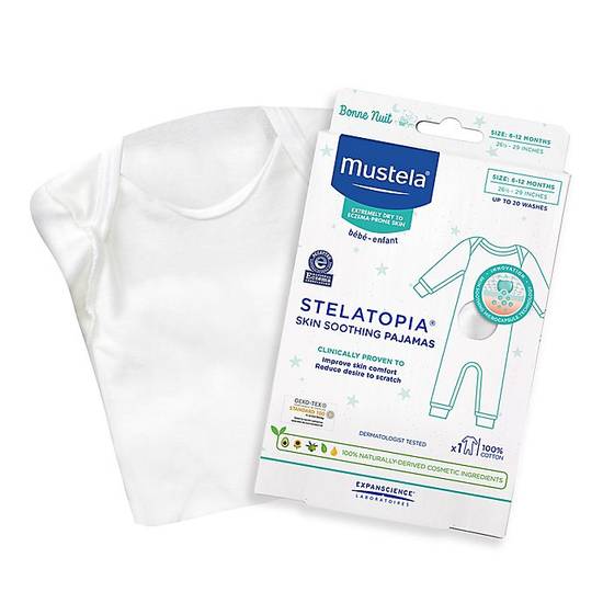 Order Mustela Size 6-12M Soothing Pajamas for Extremely Dry to Eczema-Prone Skin in White food online from Bed Bath & Beyond store, Lancaster on bringmethat.com