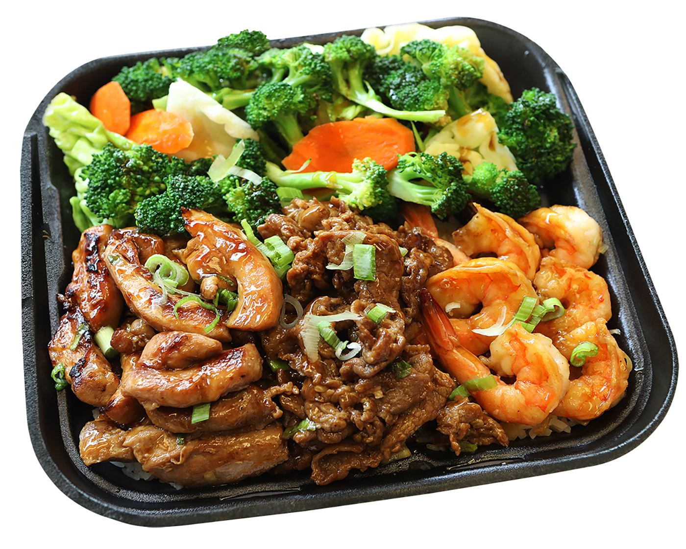 Order Chicken, Beef, & Shrimp Plate food online from Tasty Bowl store, South El Monte on bringmethat.com