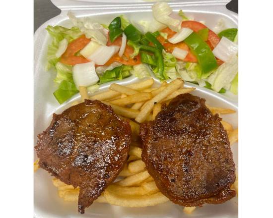 Order Ribeye Steak (2 pcs) Over Fries and Salad food online from Kennedy Fried Chicken store, Monticello on bringmethat.com