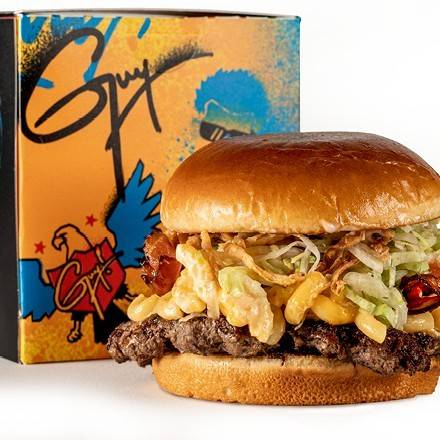 Order Bacon Mac N Cheese Burger food online from Guy Fieri's Flavortown Kitchen store, Detroit on bringmethat.com