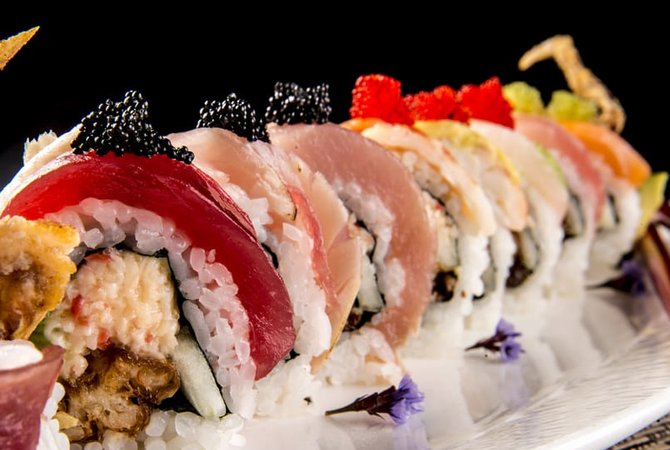 Order Rainbow Specialty Roll food online from Love Boat Sushi store, Oceanside on bringmethat.com