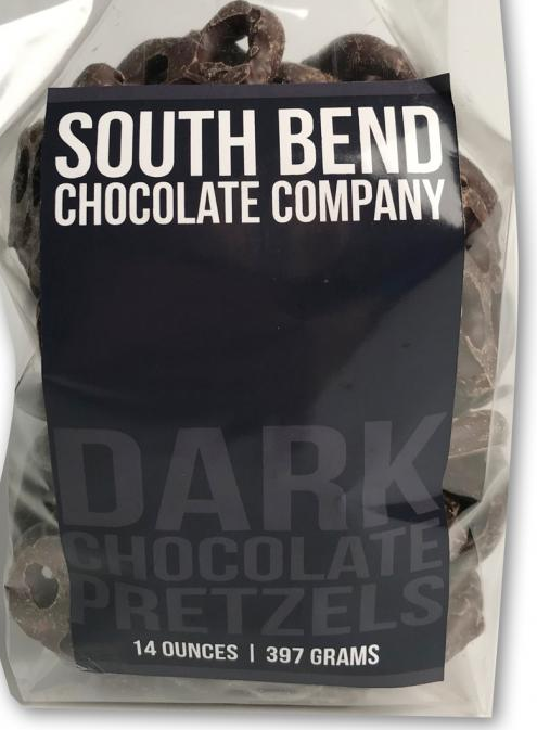 Order Dark Chocolate Pretzels (14 oz.) food online from South Bend Chocolate Company store, Indianapolis on bringmethat.com