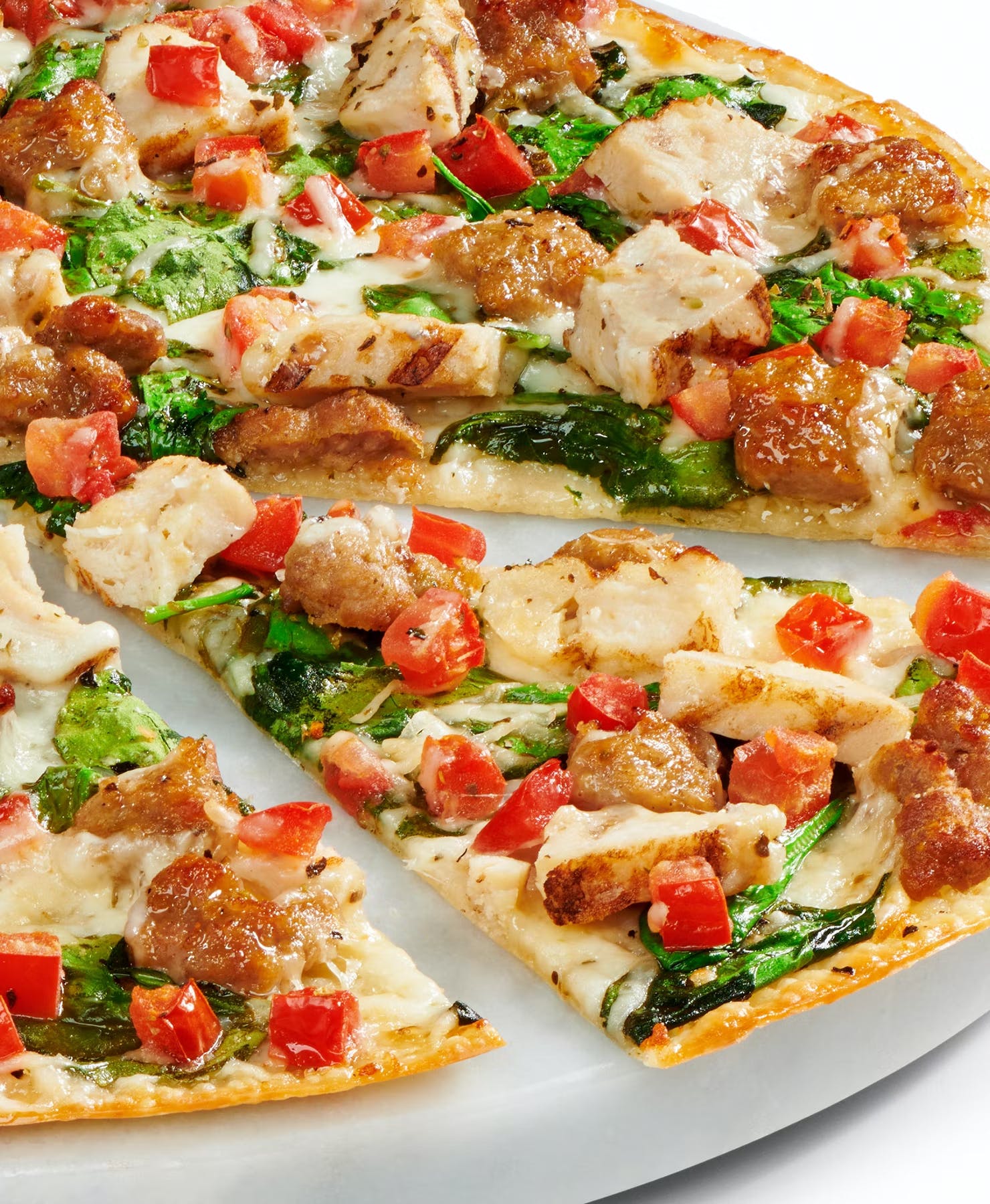 Order Tuscan Chicken & Sausage Pizza - Medium 12" food online from Papa Murphy's | Take 'n' Bake Pizza store, Aberdeen on bringmethat.com