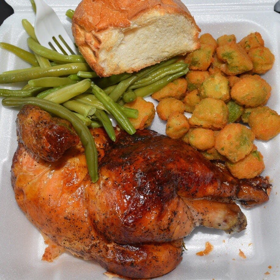 Order 1/2 Rotisserie Chicken with 2 Vegetables & Bread - Entree food online from Pollo Pizza Pasta store, Greensboro on bringmethat.com