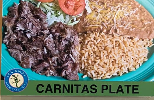 Order Carnitas Plate food online from Iguanas Mexican Grill store, Woodland on bringmethat.com