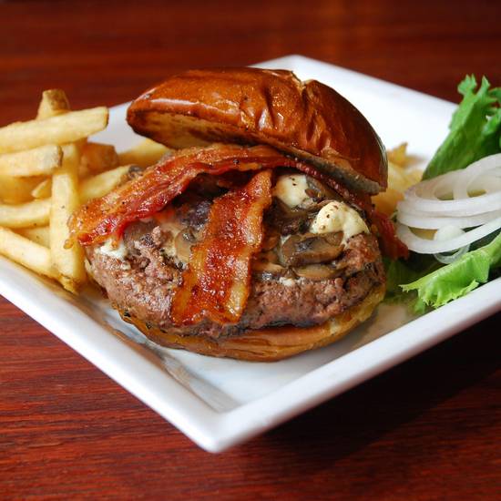 Order BACON, BLEU CHEESE & MUSHROOM BURGER food online from Tap House Grill store, Palatine on bringmethat.com
