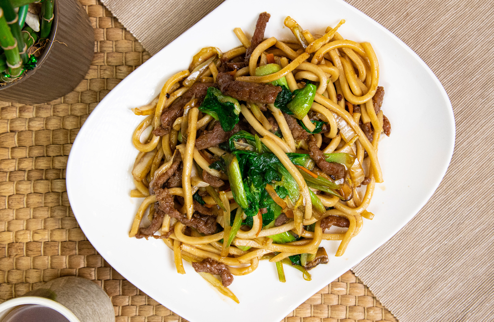 Order Stir Fried Udon with Beef food online from Old Shanghai Soup Dumpling store, Palisades Park on bringmethat.com
