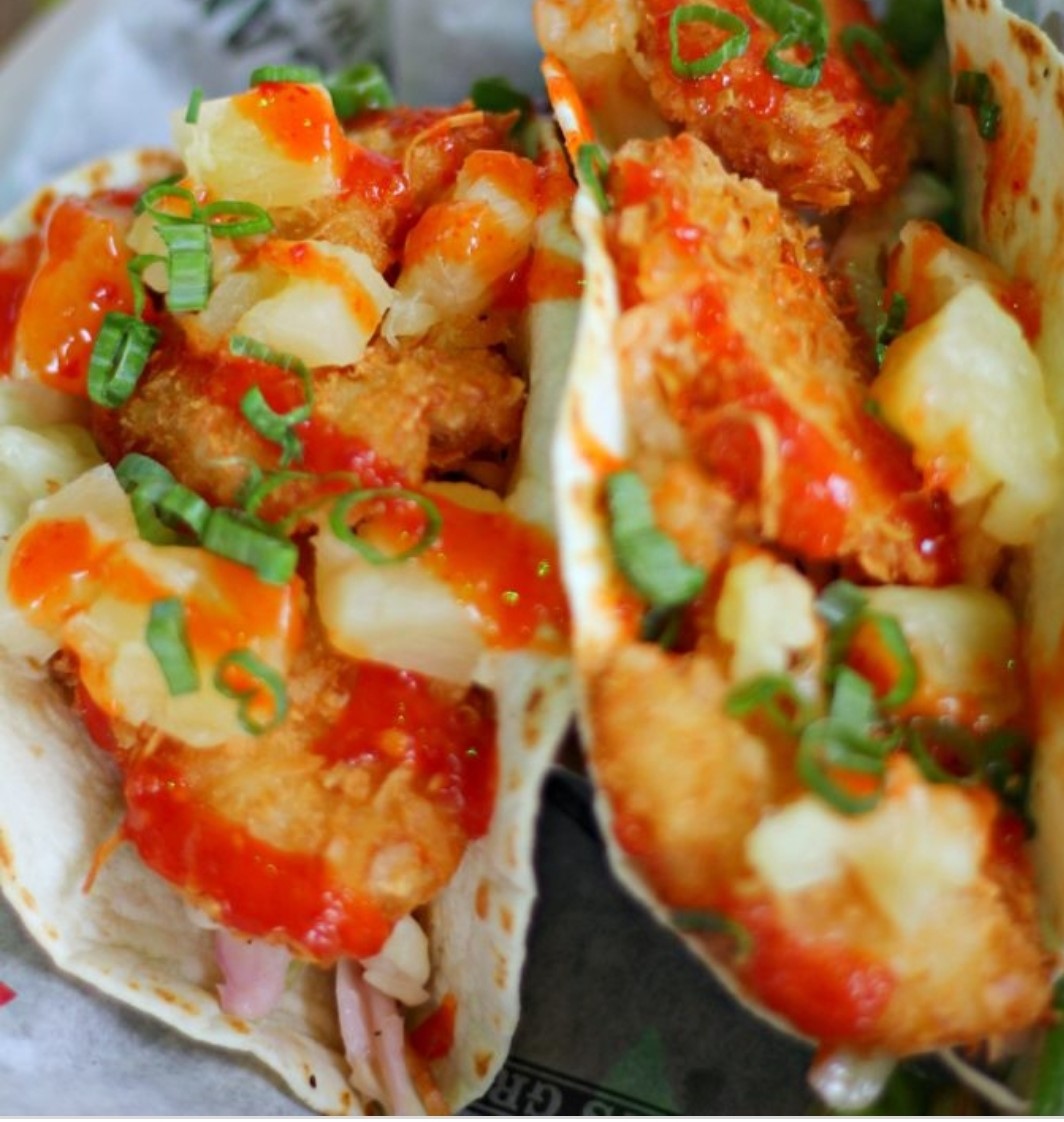 Order Coconut Shrimp Tiki Tacos food online from Hurricane Grill & Wings store, Poughkeepsie on bringmethat.com