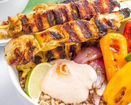 Order Juicy Saffron Chicken Kabob Bowl food online from George's Greek Grill-Fig at 7th store, Los Angeles on bringmethat.com