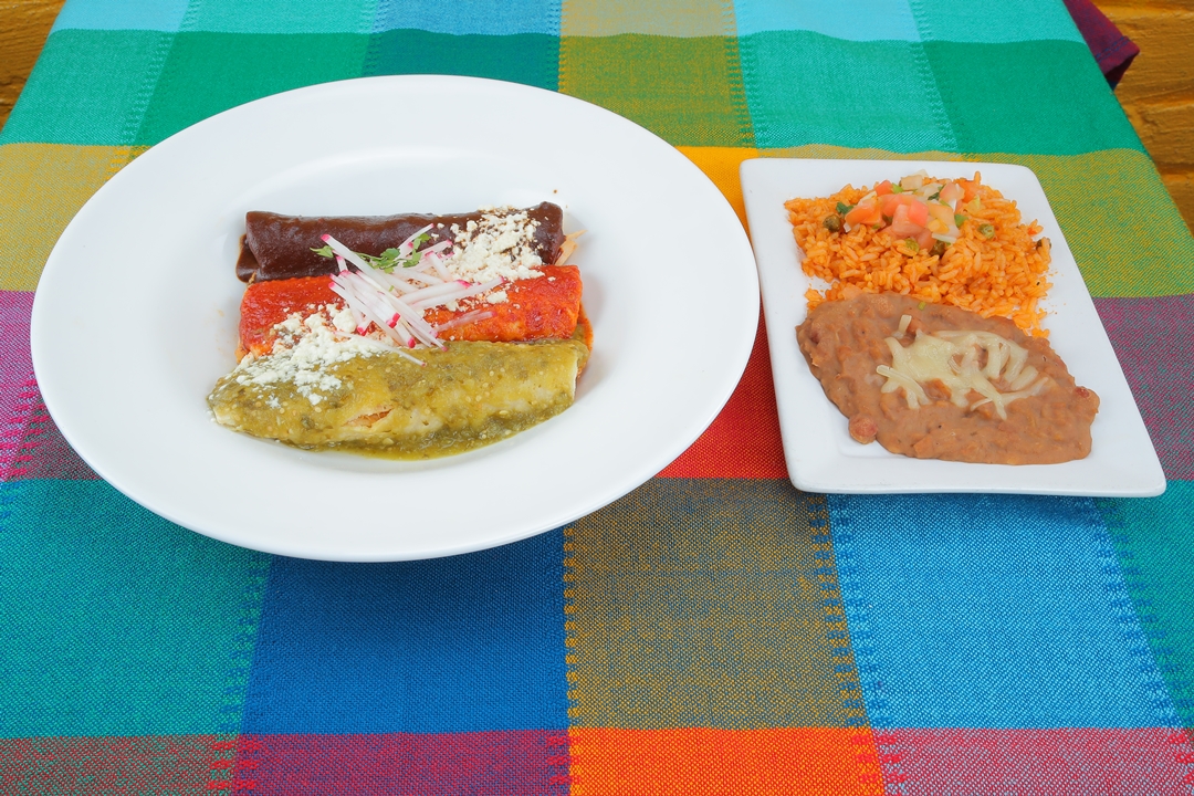 Order Cheese Tri Color Enchiladas food online from Refried Beans store, New York on bringmethat.com