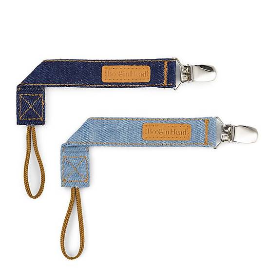 Order BooginHead® PaciGrip 2-Pack Luxury Pacifier Straps in Denim food online from Bed Bath & Beyond store, Daly City on bringmethat.com