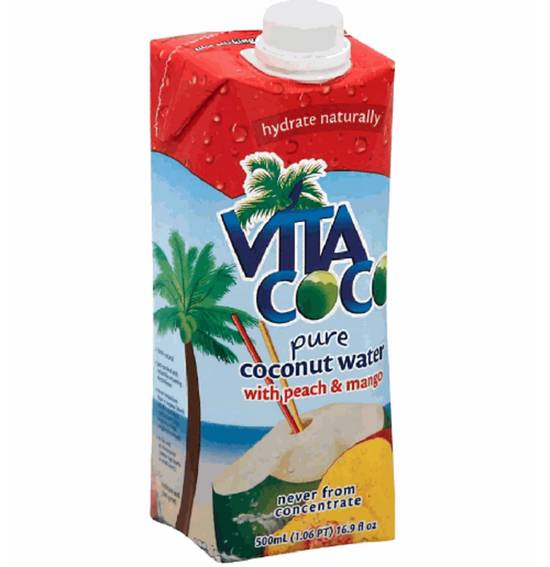 Order Vita Coco Coconut Water - Peach/Mango food online from IV Deli Mart store, Goleta on bringmethat.com