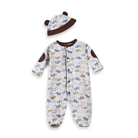 Order Little Me® Size 3M 2-Piece Cute Puppies Footie and Hat Set in Ivory/Brown food online from Bed Bath & Beyond store, Lancaster on bringmethat.com