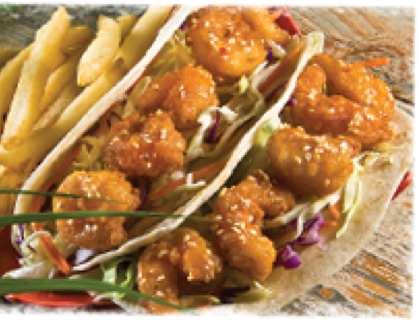 Order Firecracker Shrimp Tacos food online from Hurricane Grill & Wings store, Poughkeepsie on bringmethat.com