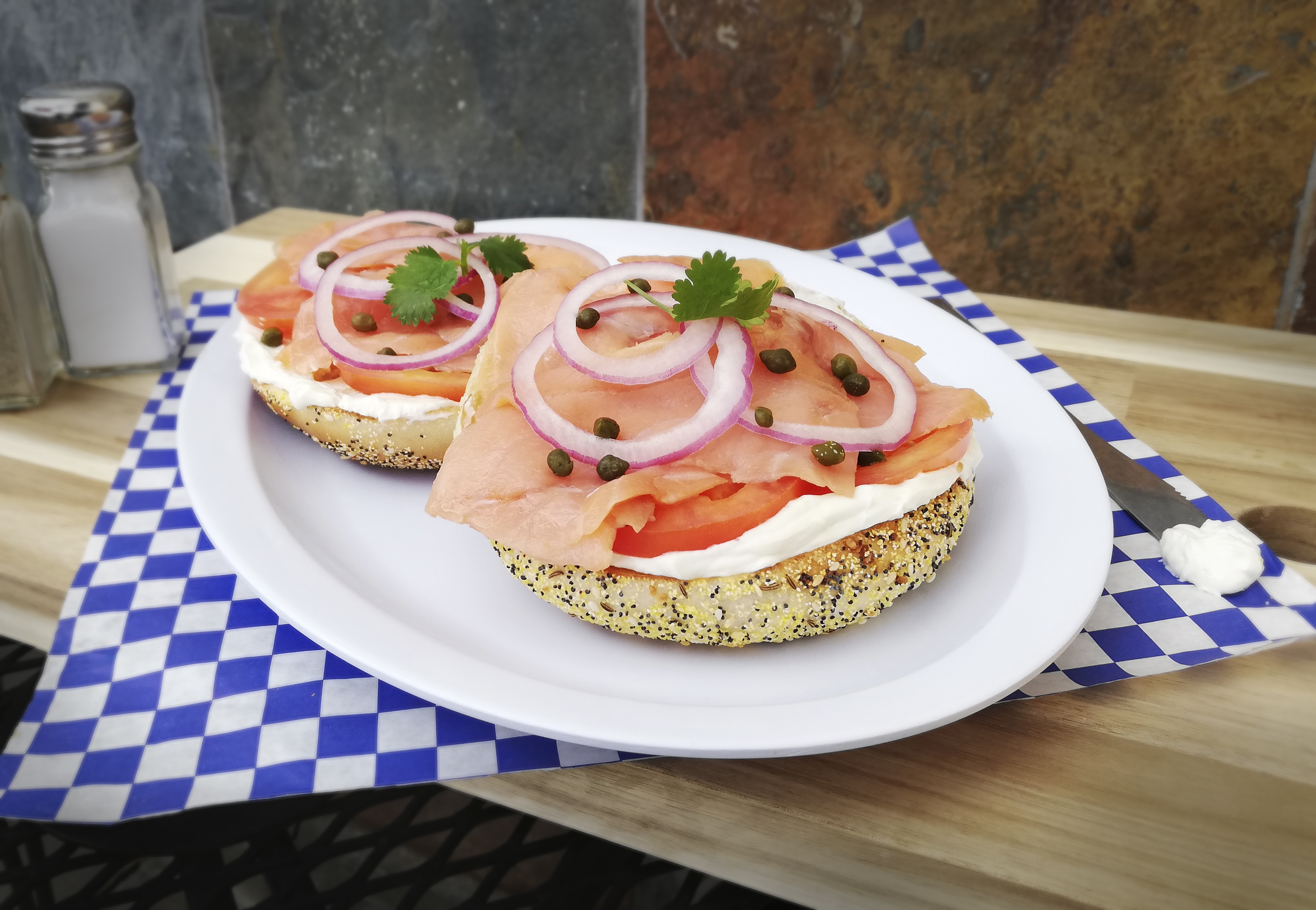 Order Lox on a Bagel with Cream Cheese food online from Dink Deli & Bagels store, Valencia on bringmethat.com