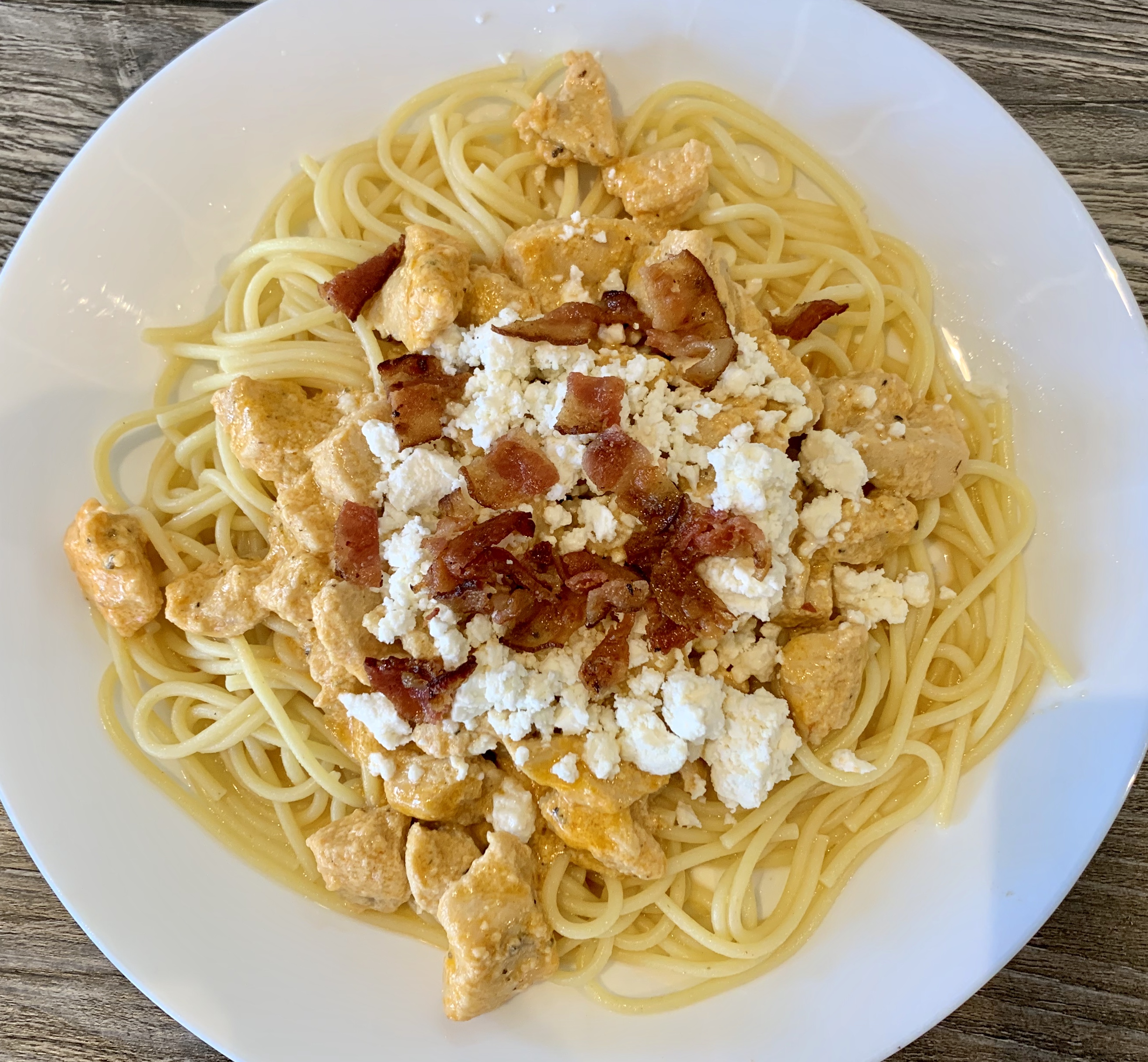 Order Chicken Spaghetti Bacon Goodness Plate food online from Unique Bite Eatery store, Indio on bringmethat.com