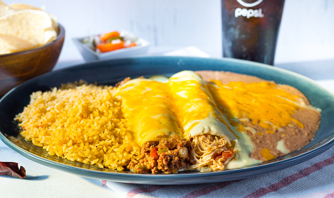 Order Enchilada Dinner Platter food online from Chelinos Mexican Restaurant store, Oklahoma City on bringmethat.com