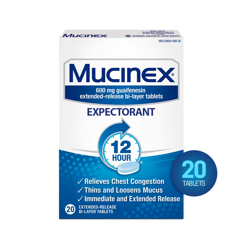 Order Mucinex Expectorant 12 Hr Extended-Release Bi-Layer Tablets, 600mg - 20 ct food online from Rite Aid store, SUFFOLK on bringmethat.com