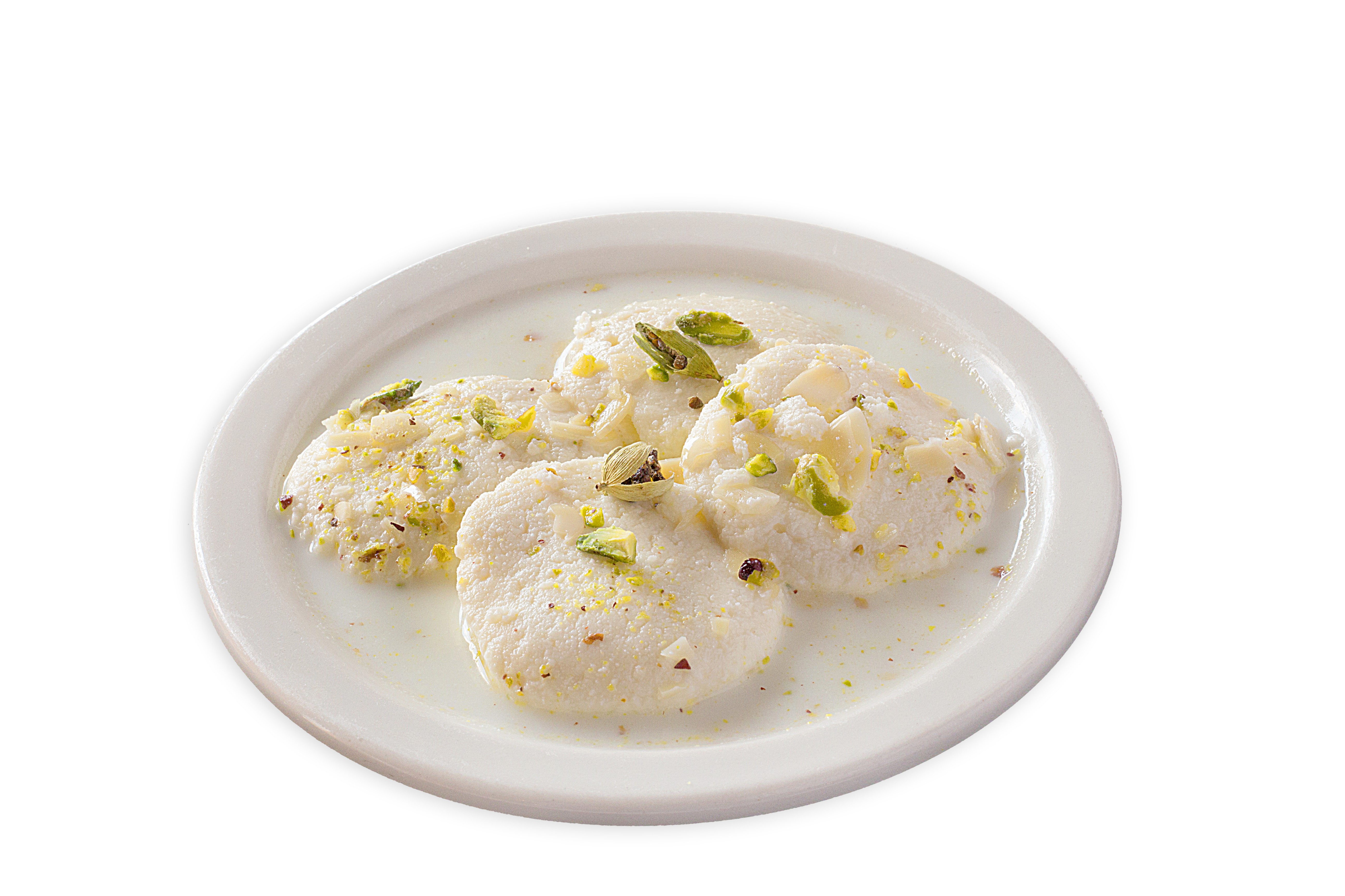 Order Ras Malai (4 Pieces) food online from Asma's Cuisine Indian Restaurant store, Duluth on bringmethat.com