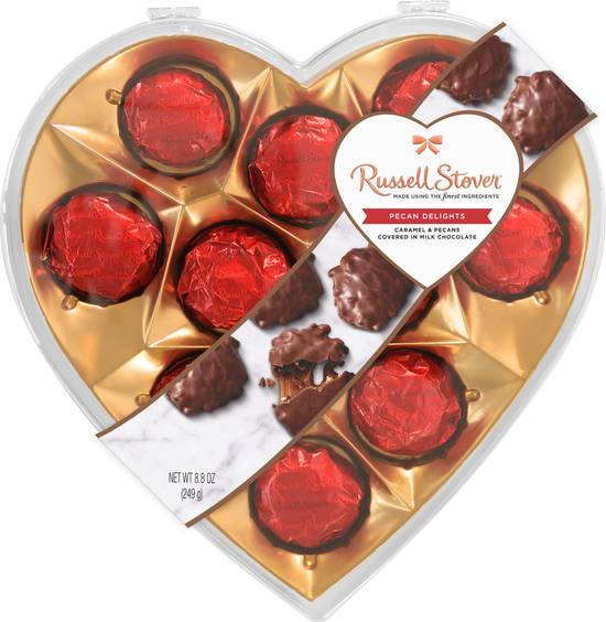 Order Russell Stover Valentine's Day Milk Chocolate Pecan Delights Clear Heart Gift Box, 8.8 oz food online from CVS store, WALKERTOWN on bringmethat.com