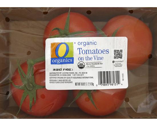 Order O Organics · Tomatoes on the Vine (16 oz) food online from Safeway store, Corte Madera on bringmethat.com