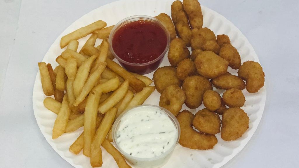 Order Popcorn Shrimp (20 Pcs with Fries) food online from NY Famous Deli store, Bronx on bringmethat.com