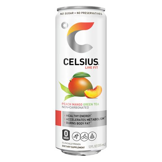 Order Celsius Peach Mango Green Tea Non Carbonated Fitness Drink food online from Deerings Market store, Traverse City on bringmethat.com