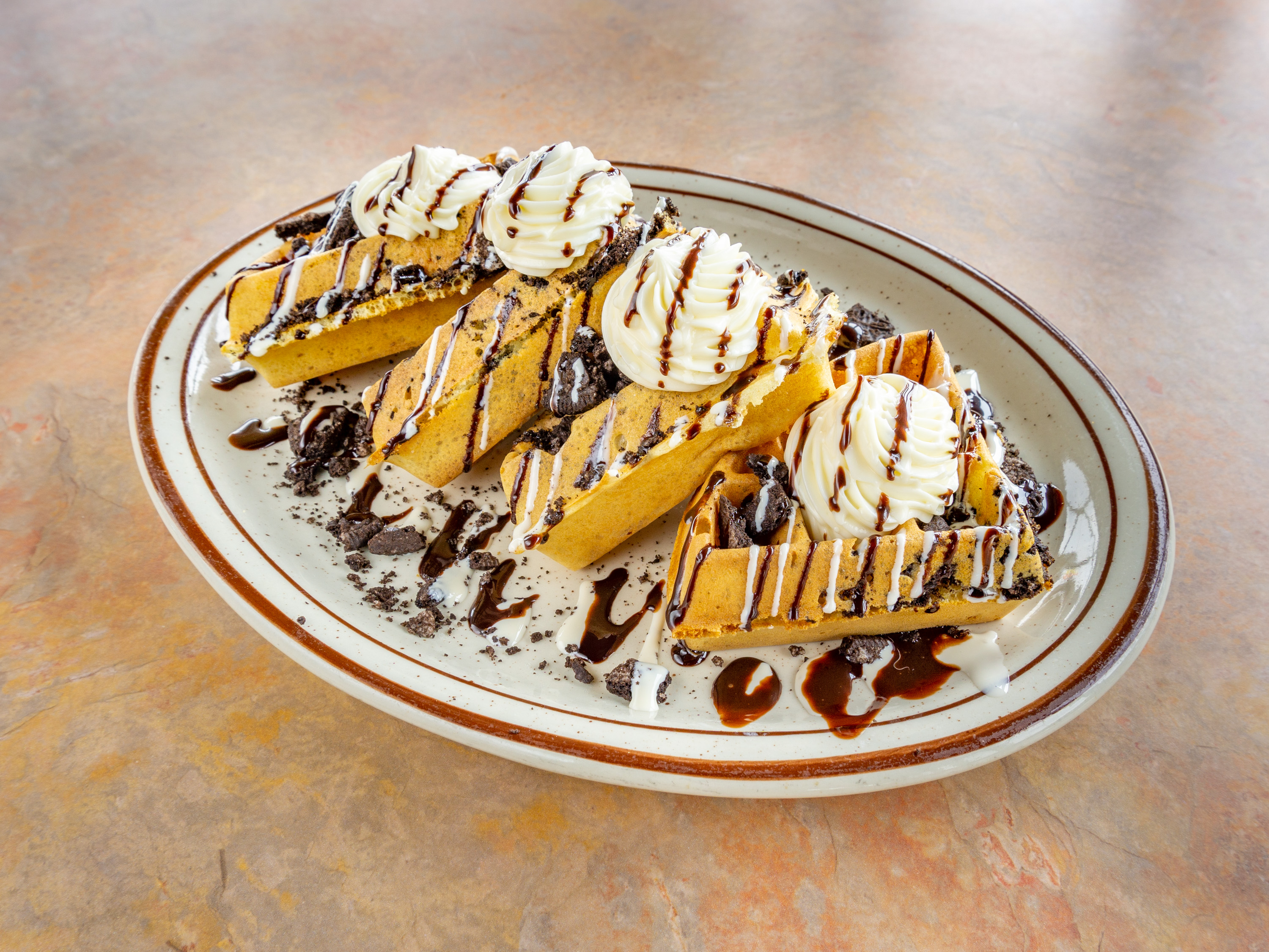 Order Oreo Waffle  food online from Golden Bear Pancake & Crepery Restaurant store, Lansing on bringmethat.com