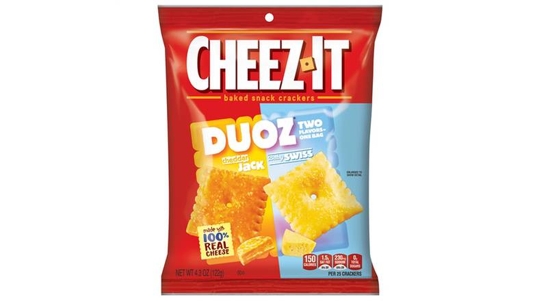 Order Kelloggs Cheez It Duoz Cheddar Jack And Baby Swiss food online from Route 7 Food Mart store, Norwalk on bringmethat.com