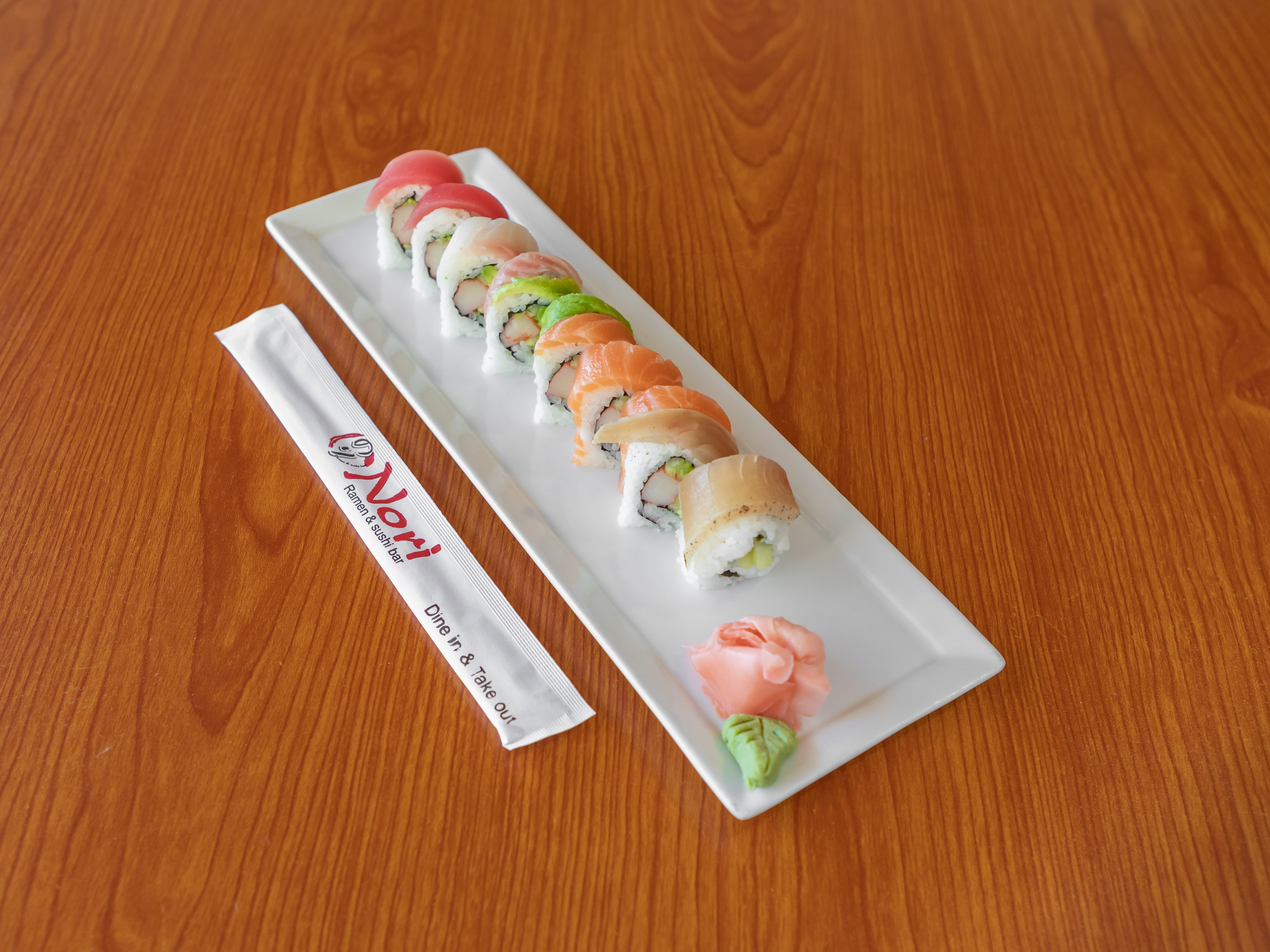Order Rainbow Roll food online from Nori Ramen And Sushi Bar store, Rio Rancho on bringmethat.com
