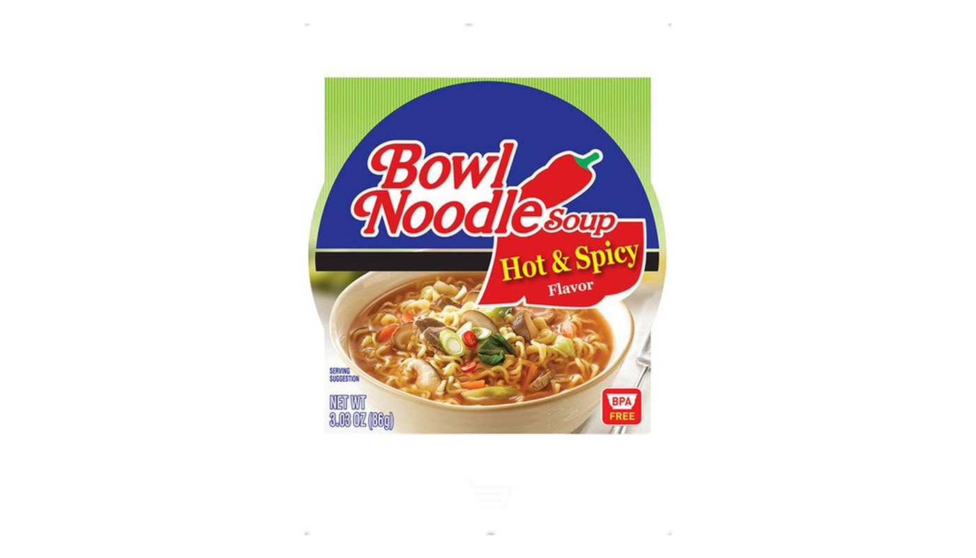 Order Nongshim Bowl Noodle Soup Hot & Spicy 3oz Box food online from Village Liquor store, Lancaster on bringmethat.com