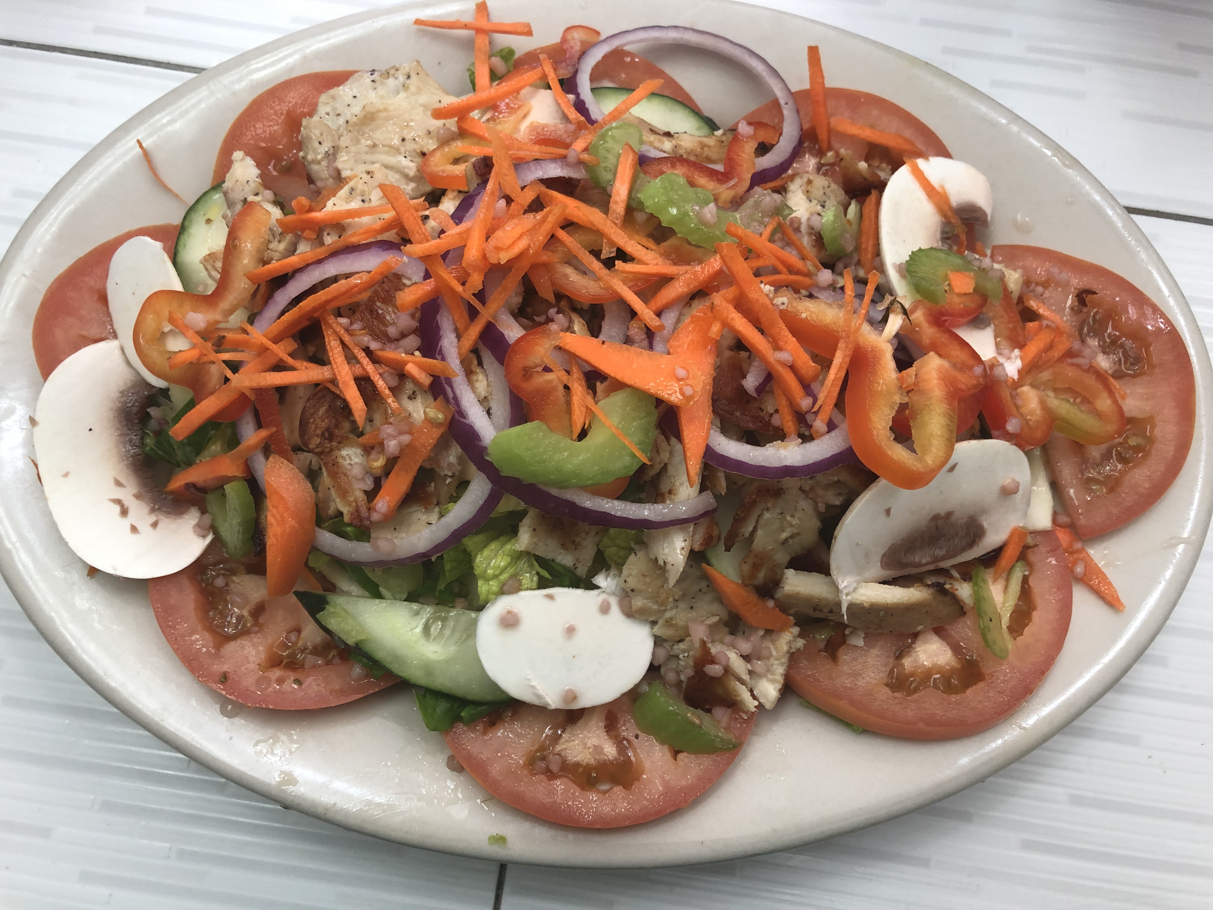 Order Combination Salad with Grilled Chicken food online from Johnny's Pizza Diner store, Bronx on bringmethat.com