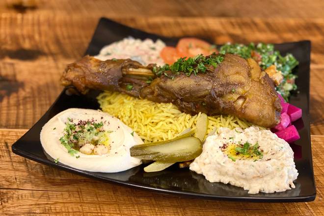 Order Lamb Shanks Platter food online from Jerusalem Bakery & Grill store, Roswell on bringmethat.com