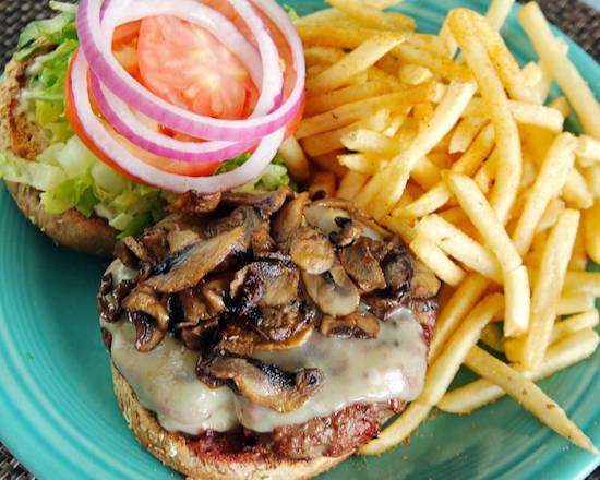 Order Mushroom Swiss Burger food online from Barnaby Cafe store, Houston on bringmethat.com