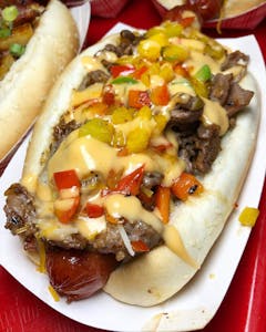 Order Philly Cheese Steak food online from Buldogis Gourmet Hot Dogs store, Las Vegas on bringmethat.com