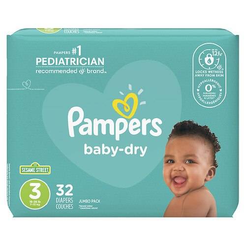 Order Pampers Baby Dry Diapers Size 3 - 32.0 ea food online from Walgreens store, Bridgehampton on bringmethat.com
