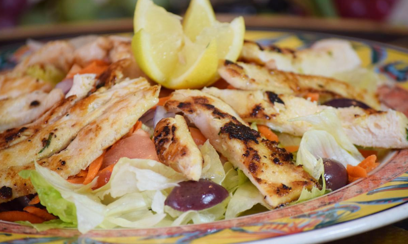 Order Mediterranean Salad with Chicken food online from Pomodoro Pizza, Pasta & More store, Sterling on bringmethat.com