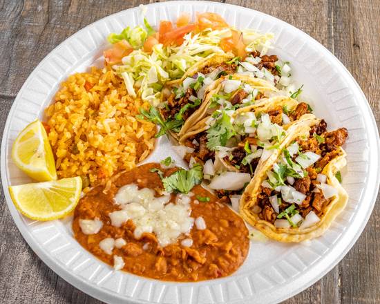 Order 4 Taco Plate food online from Tacos El Tio #2 store, Bellflower on bringmethat.com