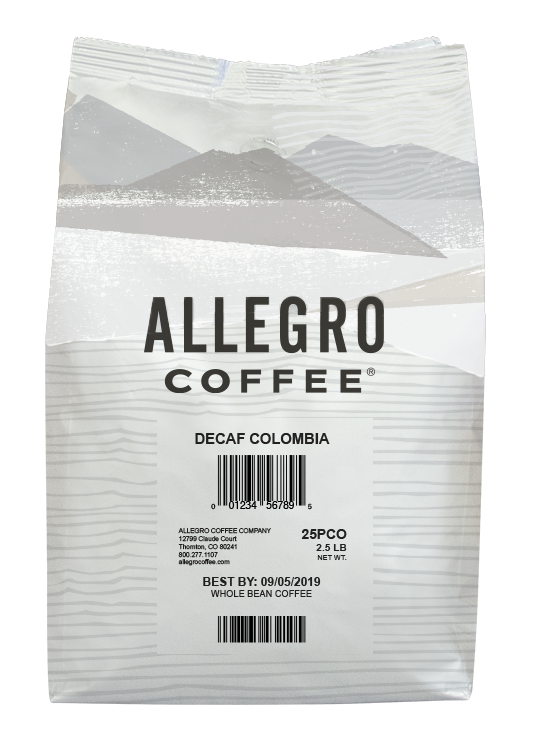 Order Decaf Colombia (Whole Bean/2.5 lb.) food online from Allegro Coffee store, Omaha on bringmethat.com